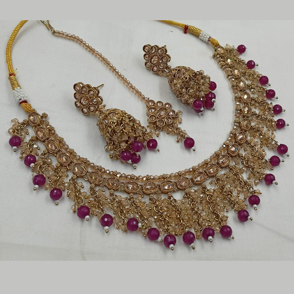 NAFJ Gold Plated Crystal Stone And Beads Necklace Set
