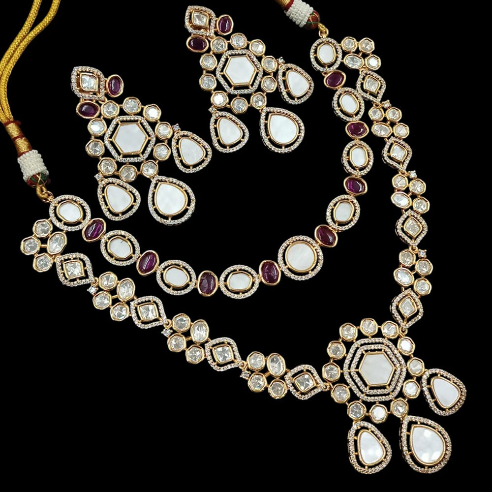 NAFJ Gold Plated Polki Kundan Stone Necklace Set
