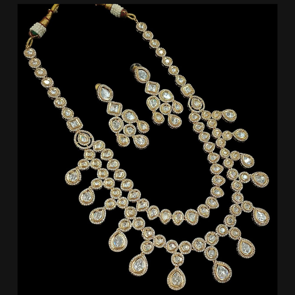 NAFJ Gold Plated Polki Kundan Stone Necklace Set