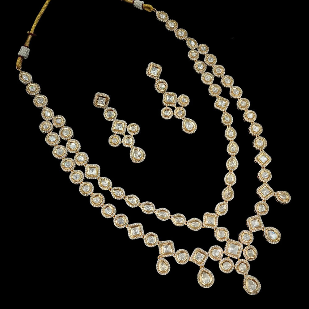 NAFJ Gold Plated Polki Kundan Stone Necklace Set