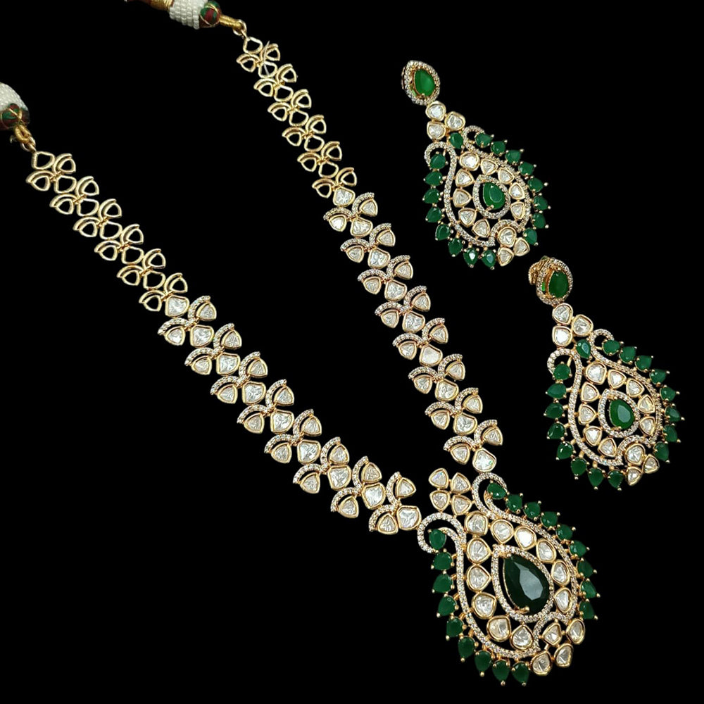 NAFJ Gold Plated Polki Kundan Stone Necklace Set