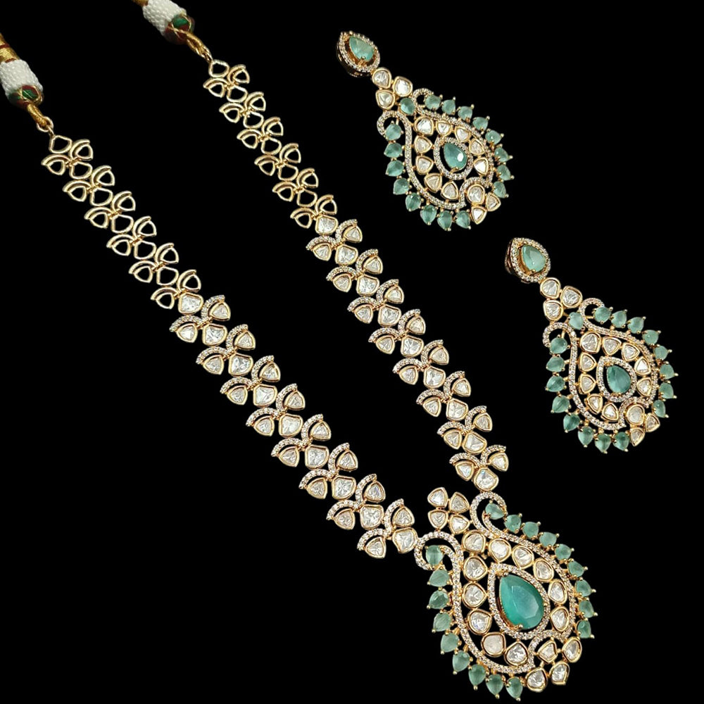 NAFJ Gold Plated Polki Kundan Stone Necklace Set