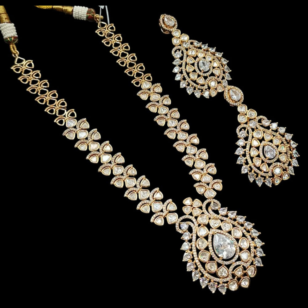 NAFJ Gold Plated Polki Kundan Stone Necklace Set