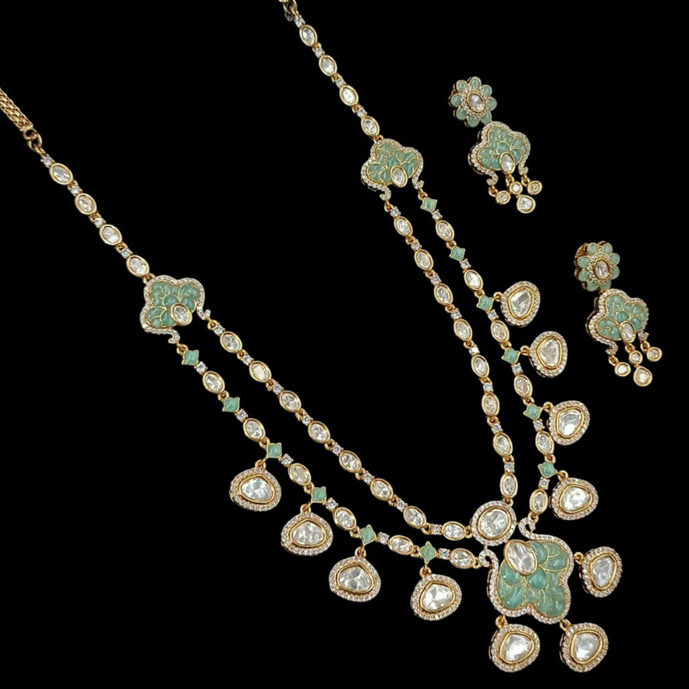 NAFJ Gold Plated Polki Kundan Stone Necklace Set