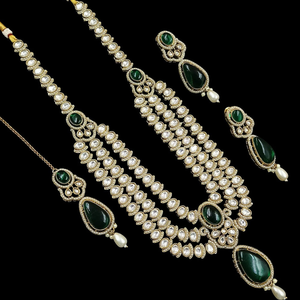 NAFJ Gold Plated Kundan Stone Long Necklace Set