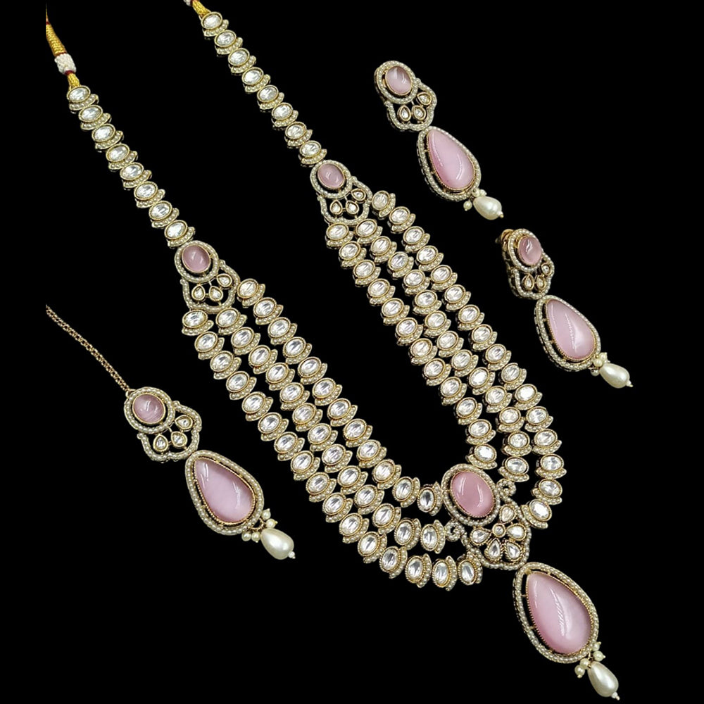 NAFJ Gold Plated Kundan Stone Long Necklace Set