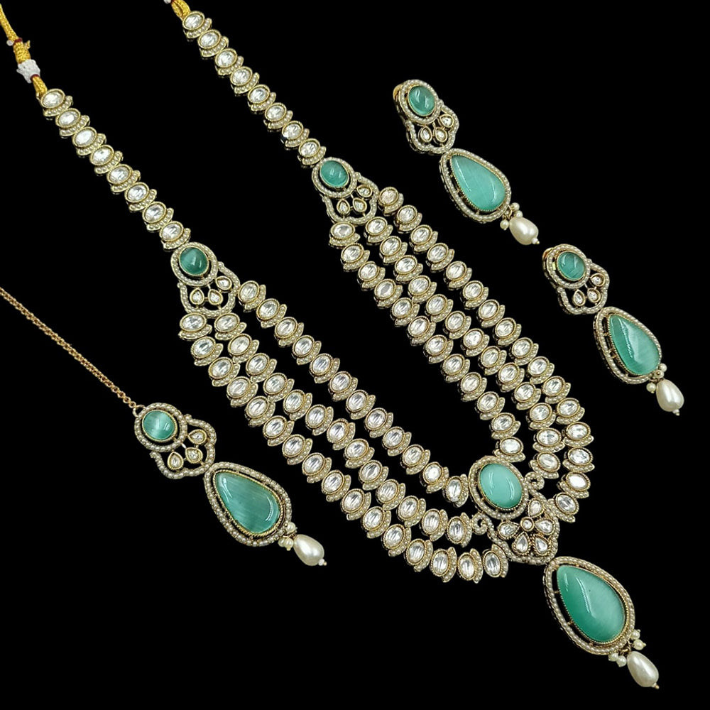 NAFJ Gold Plated Kundan Stone Long Necklace Set