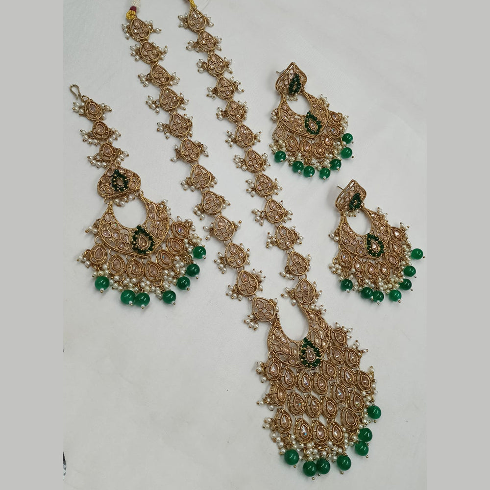 NAFJ Gold Plated Crystal Stone And Beads Long Necklace Set