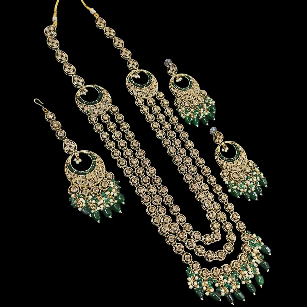 NAFJ Gold Plated Crystal Stone And Beads Long Necklace Set