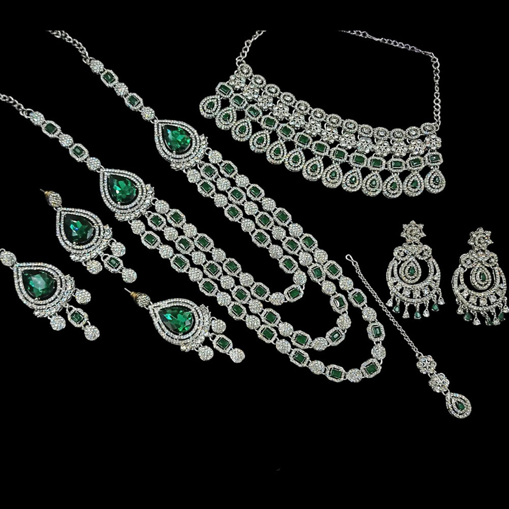 NAFJ Silver Plated Crystal And Austrian Stone Combo Necklace Set