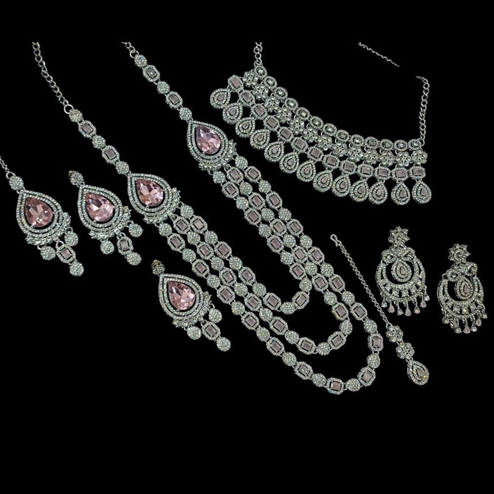 NAFJ Silver Plated Crystal And Austrian Stone Combo Necklace Set
