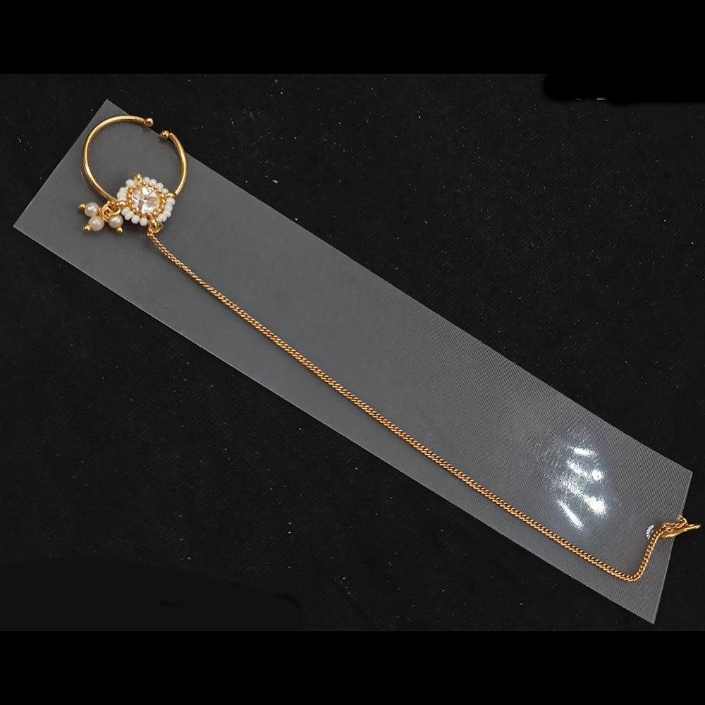 NAFJ Gold Plated Pearl And Kundan Stone Nose Ring