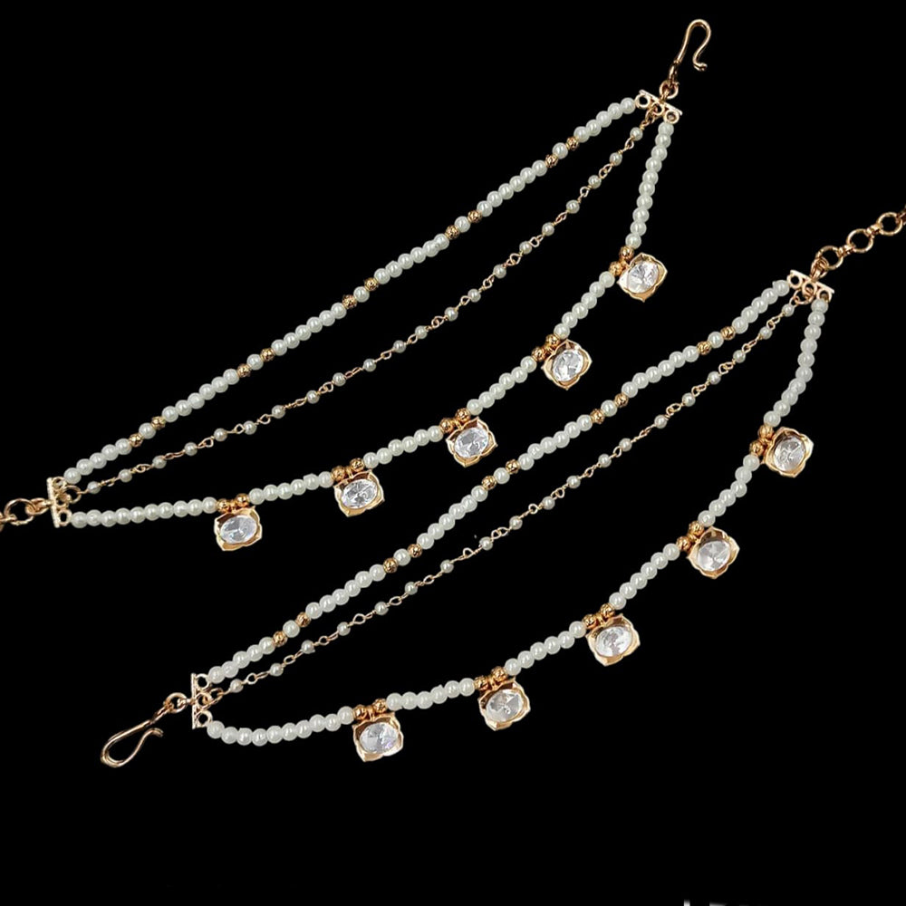 NAFJ Gold Plated Polki Kundan Stone And Pearl Kanchain