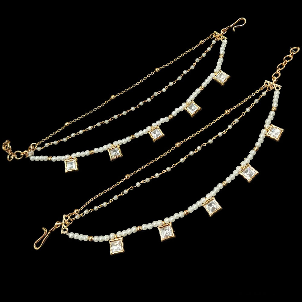 NAFJ Gold Plated Polki Kundan Stone And Pearl Kanchain