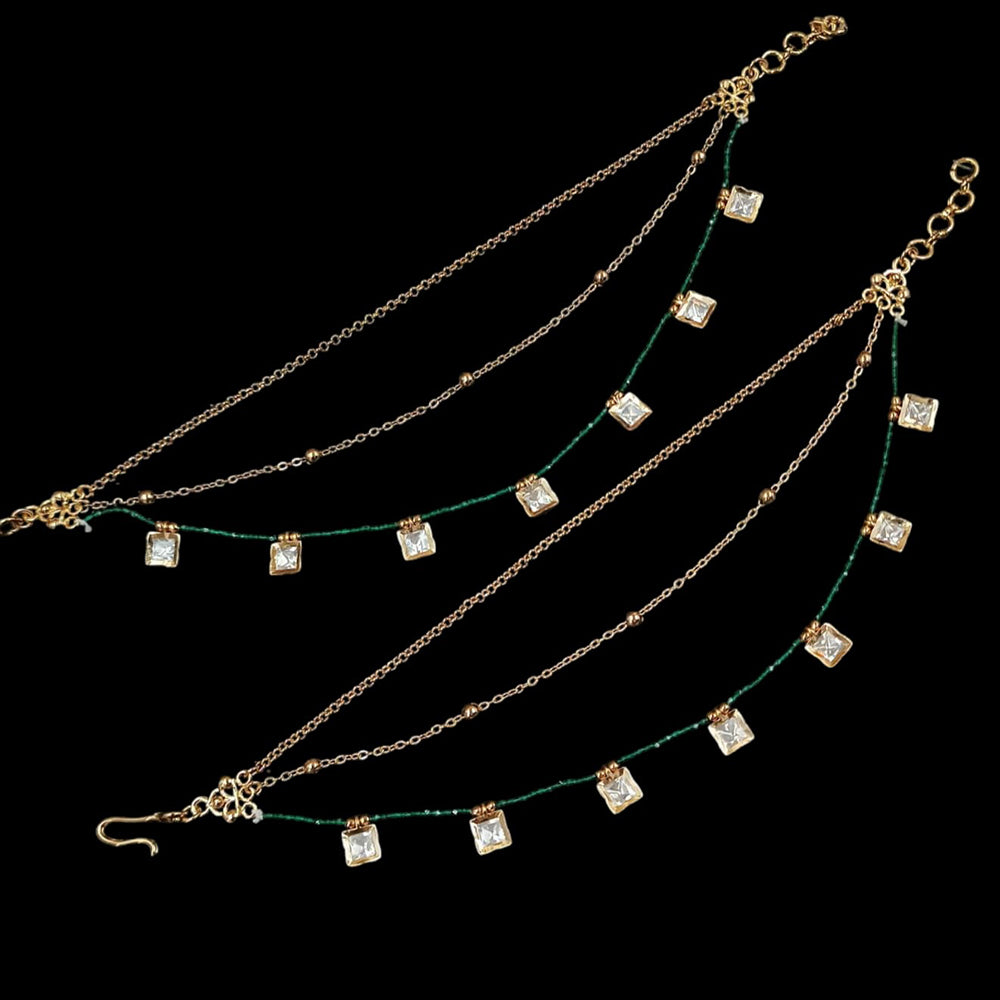 NAFJ Gold Plated Polki Kundan Stone And Pearl Kanchain