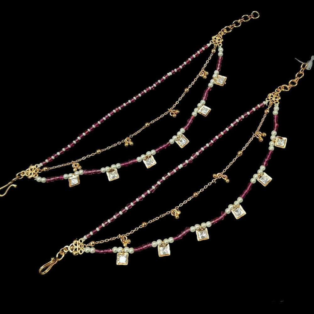 NAFJ Gold Plated Polki Kundan Stone And Pearl Kanchain