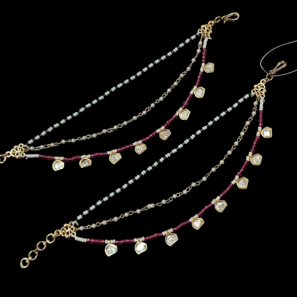 NAFJ Gold Plated Polki Kundan Stone And Pearl Kanchain