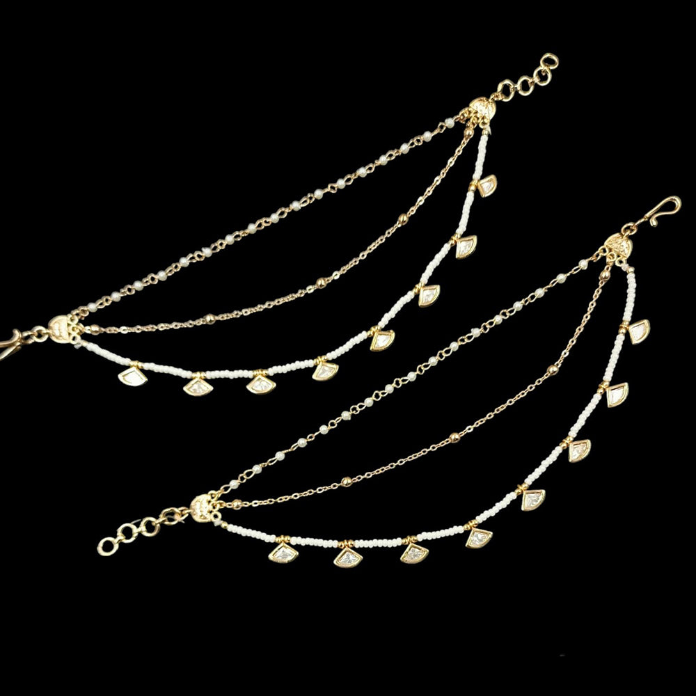 NAFJ Gold Plated Polki Kundan Stone And Pearl Kanchain