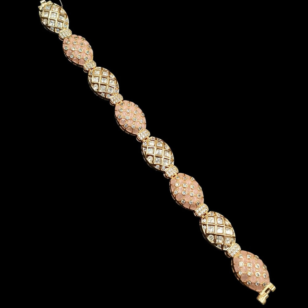 NAFJ Gold Plated Polki Kundan Stone Bracelet
