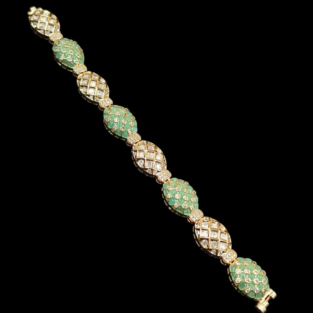 NAFJ Gold Plated Polki Kundan Stone Bracelet