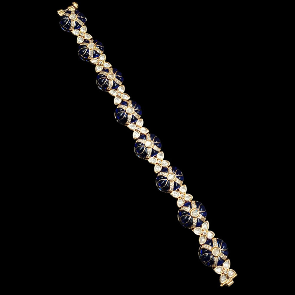 NAFJ Gold Plated Polki Kundan Stone Bracelet