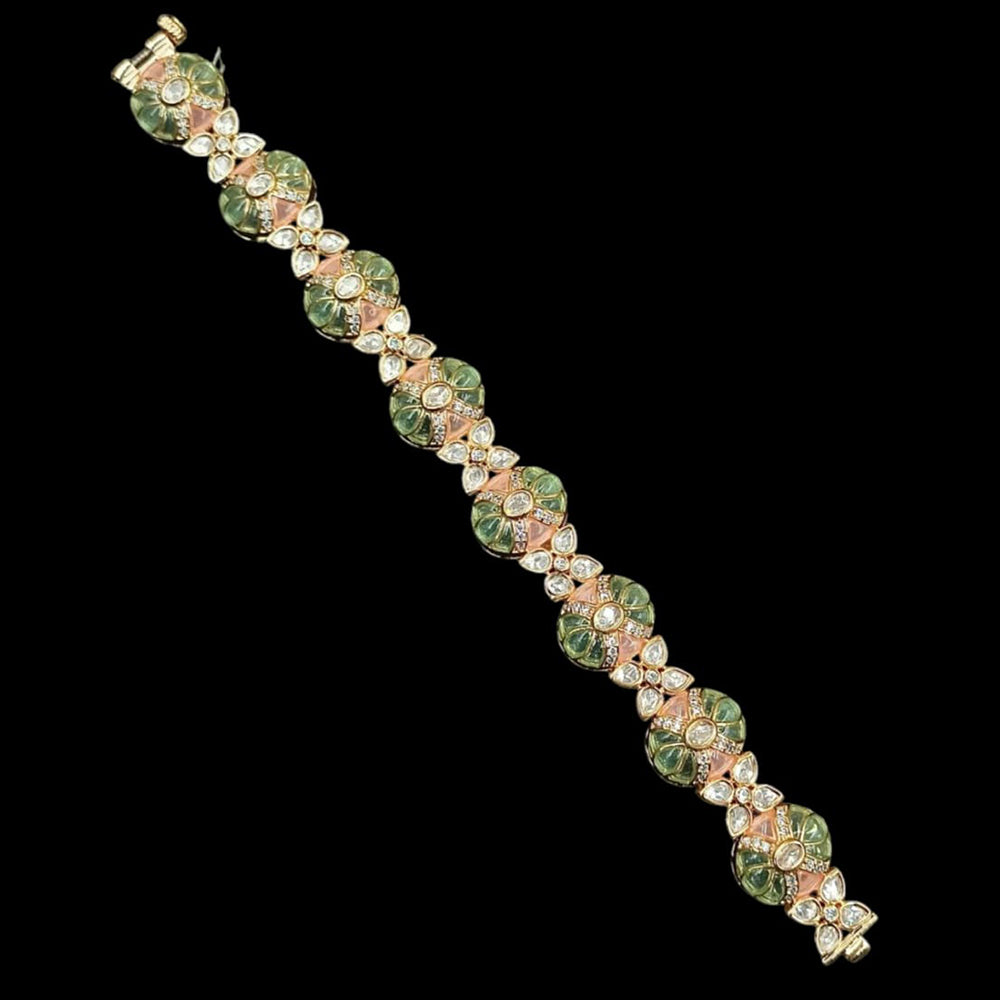 NAFJ Gold Plated Polki Kundan Stone Bracelet