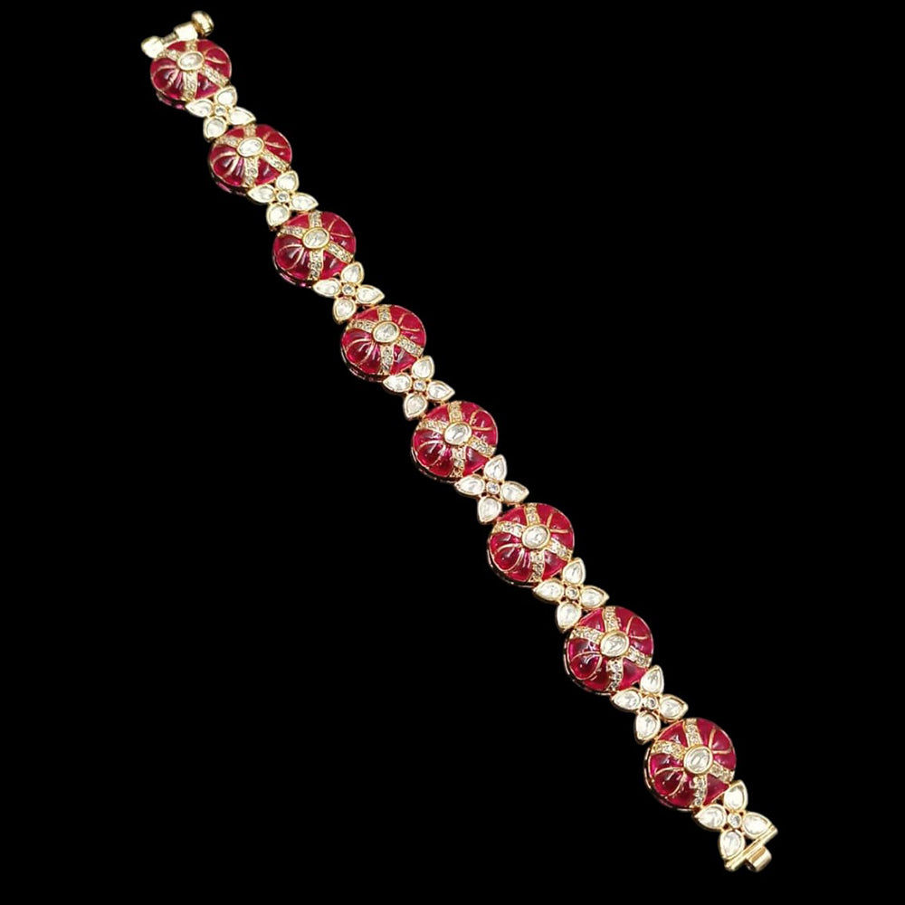 NAFJ Gold Plated Polki Kundan Stone Bracelet