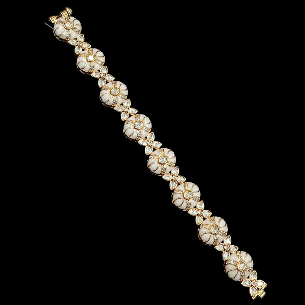 NAFJ Gold Plated Polki Kundan Stone Bracelet