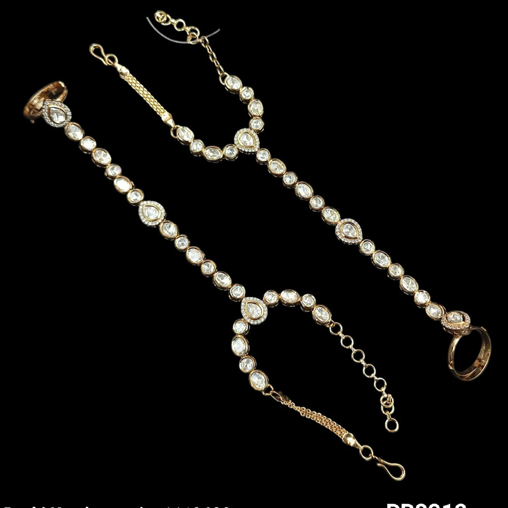 NAFJ Gold Plated Polki Kundan Stone Hand Harness