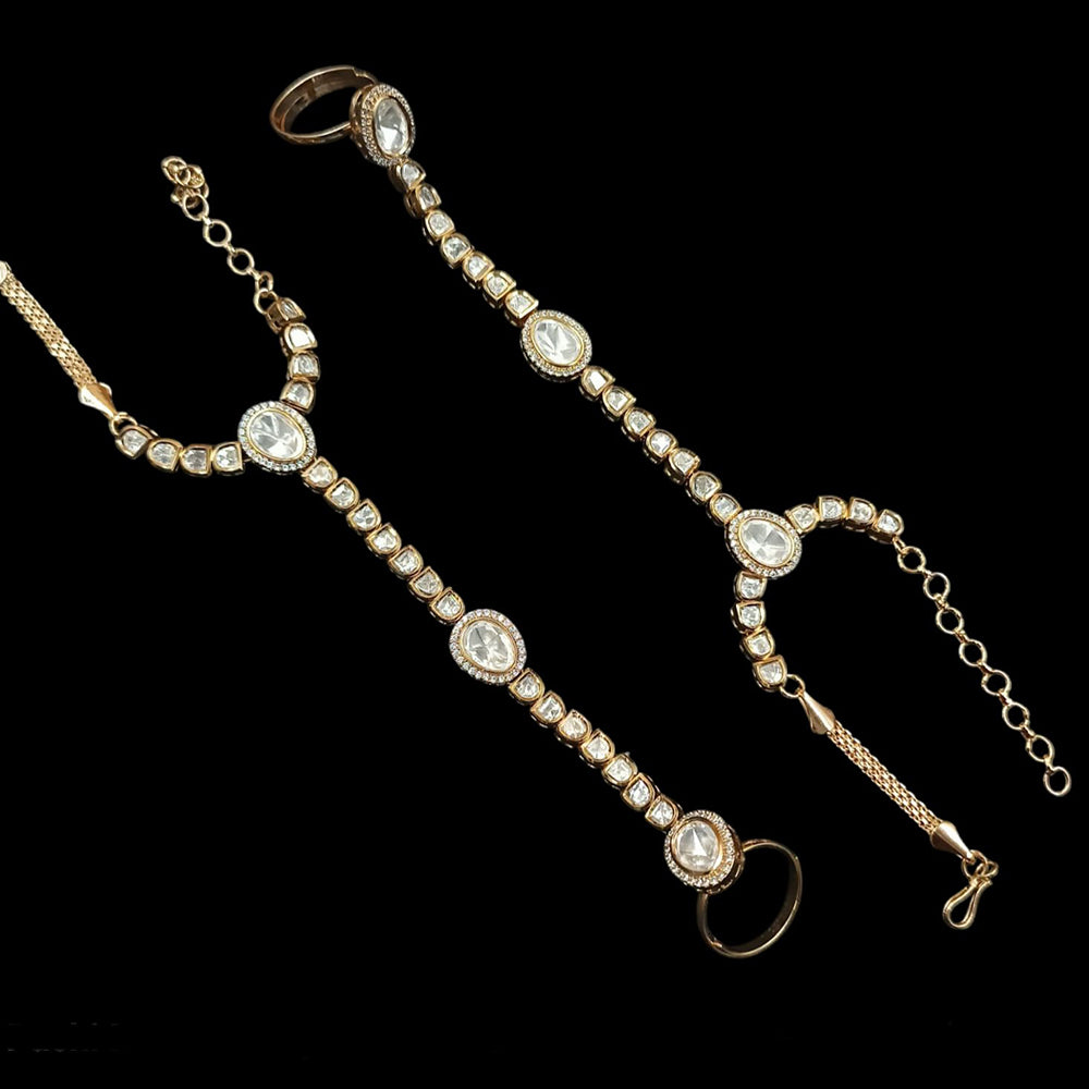 NAFJ Gold Plated Polki Kundan Stone Hand Harness