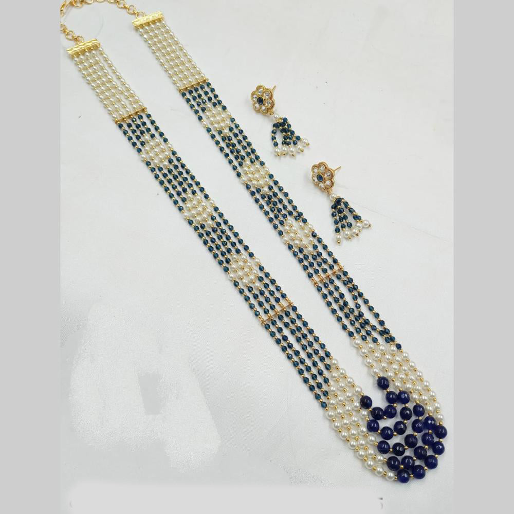 NAFJ Elegant Gold Plated Beads and Pearl Multi Layered Long Necklace Set