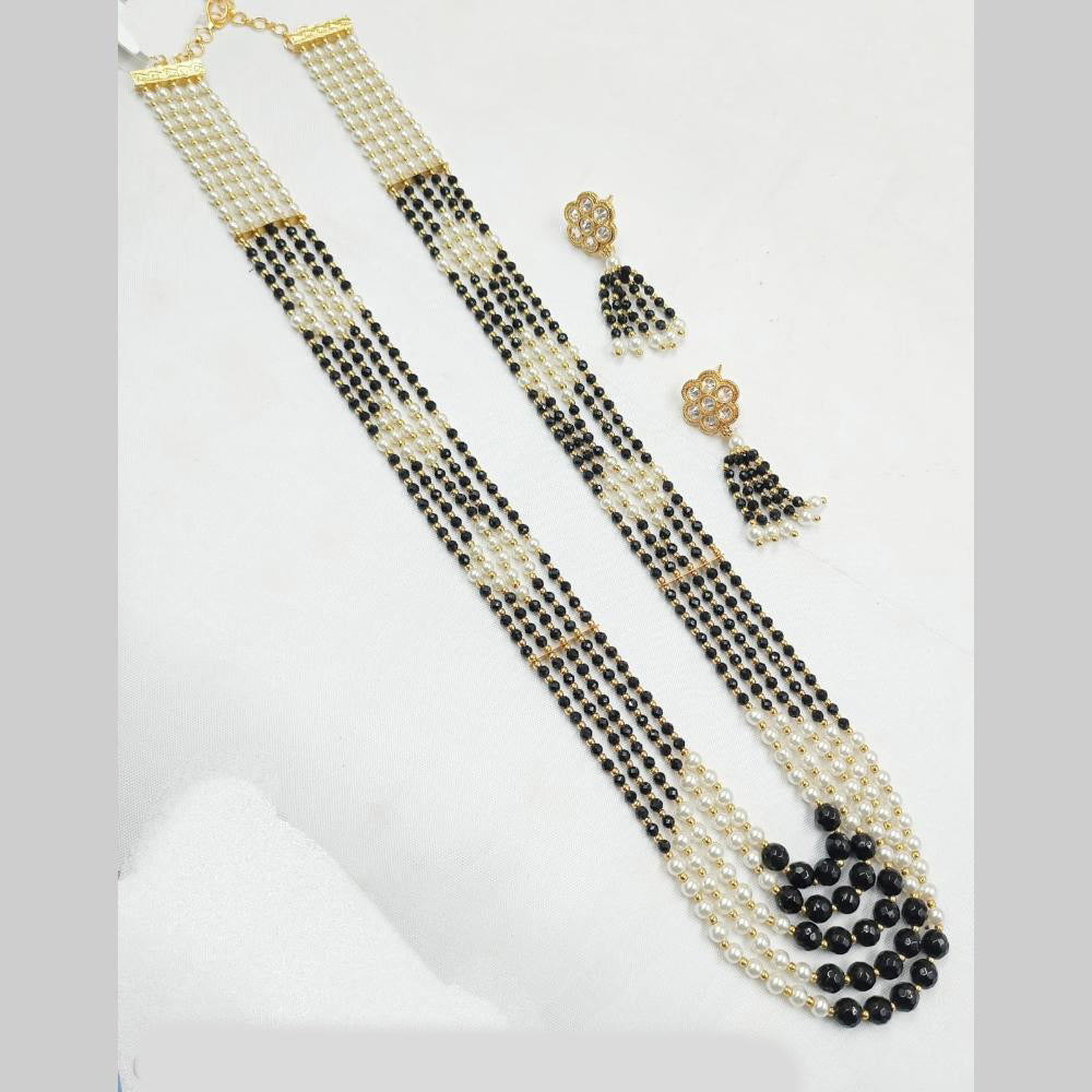 NAFJ Elegant Gold Plated Beads and Pearl Multi Layered Long Necklace Set