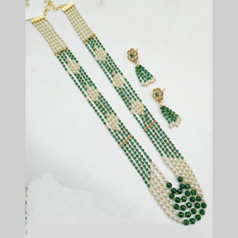 NAFJ Elegant Gold Plated Beads and Pearl Multi Layered Long Necklace Set