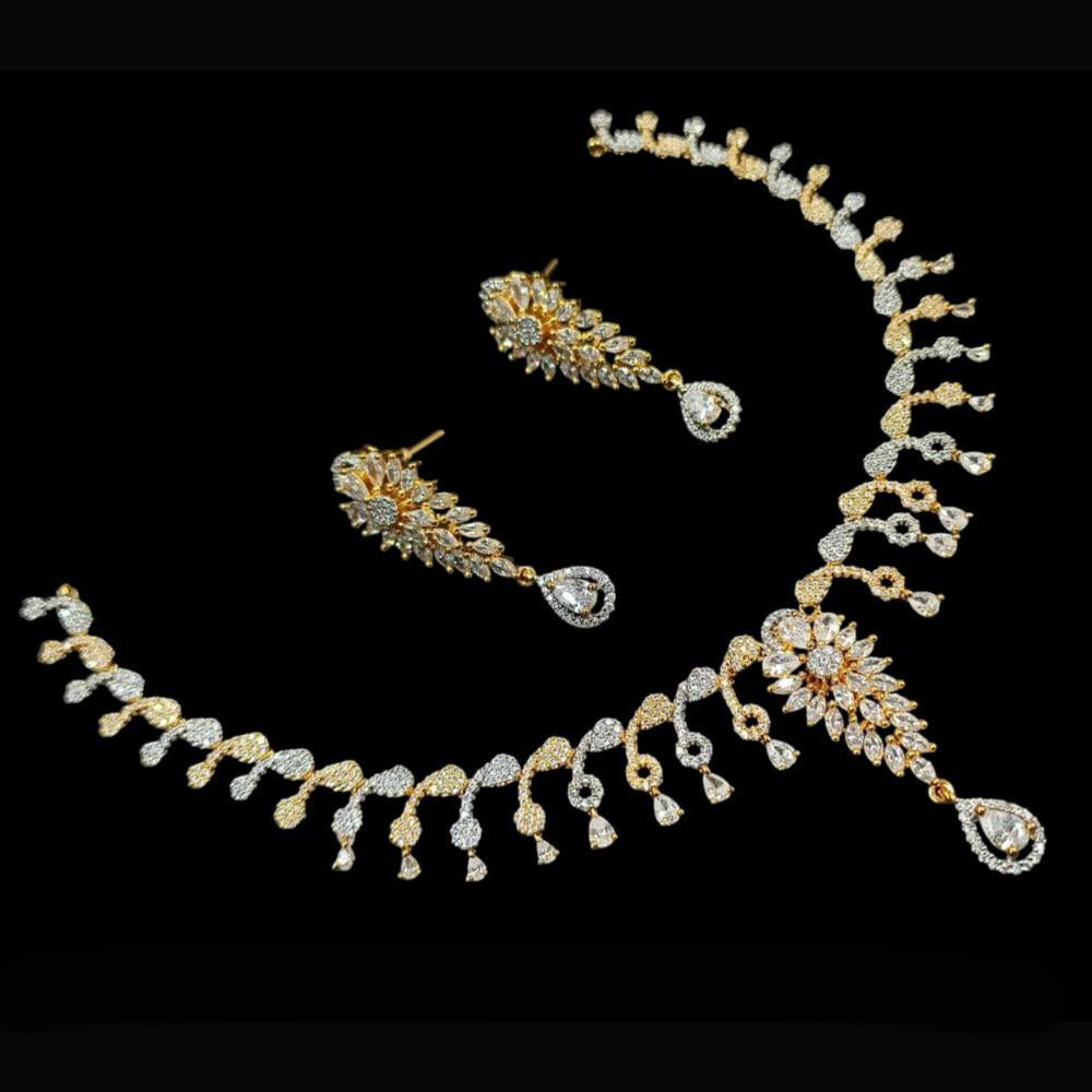 NAFJ Party Wear 2 Tone Plated Embellished with American Diamonds Necklace Set