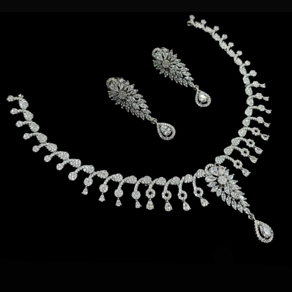 NAFJ Party Wear Silver Plated Embellished with American Diamonds Necklace Set