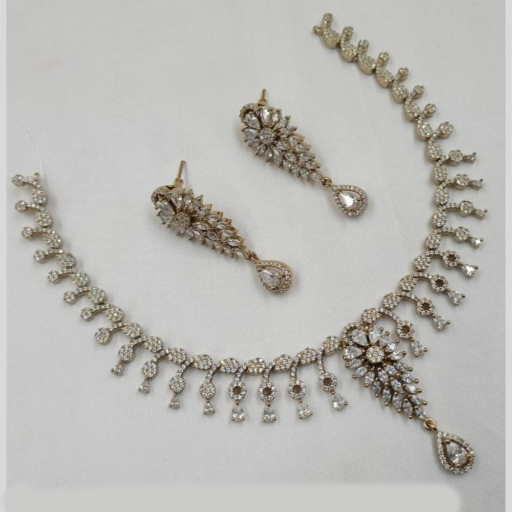 NAFJ Party Wear Gold Plated Embellished with American Diamonds Necklace Set
