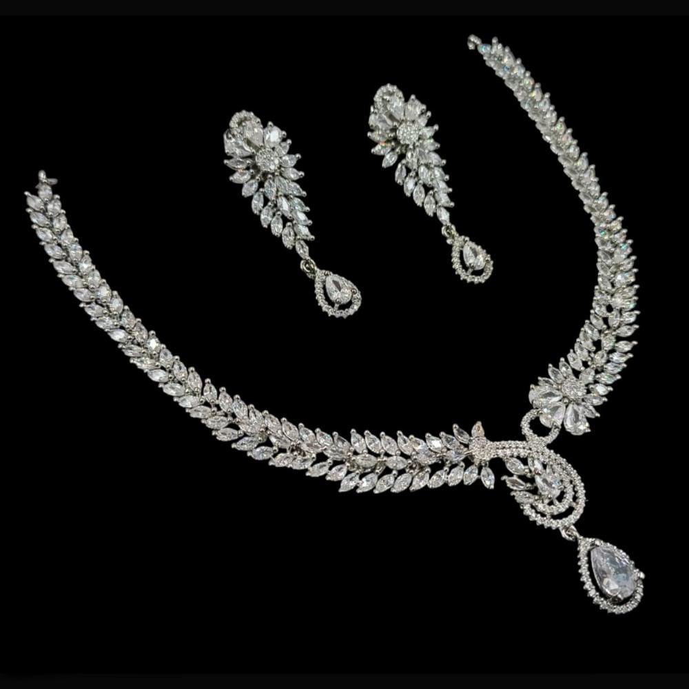 NAFJ Party Wear Silver Plated Embellished with American Diamonds Necklace Set