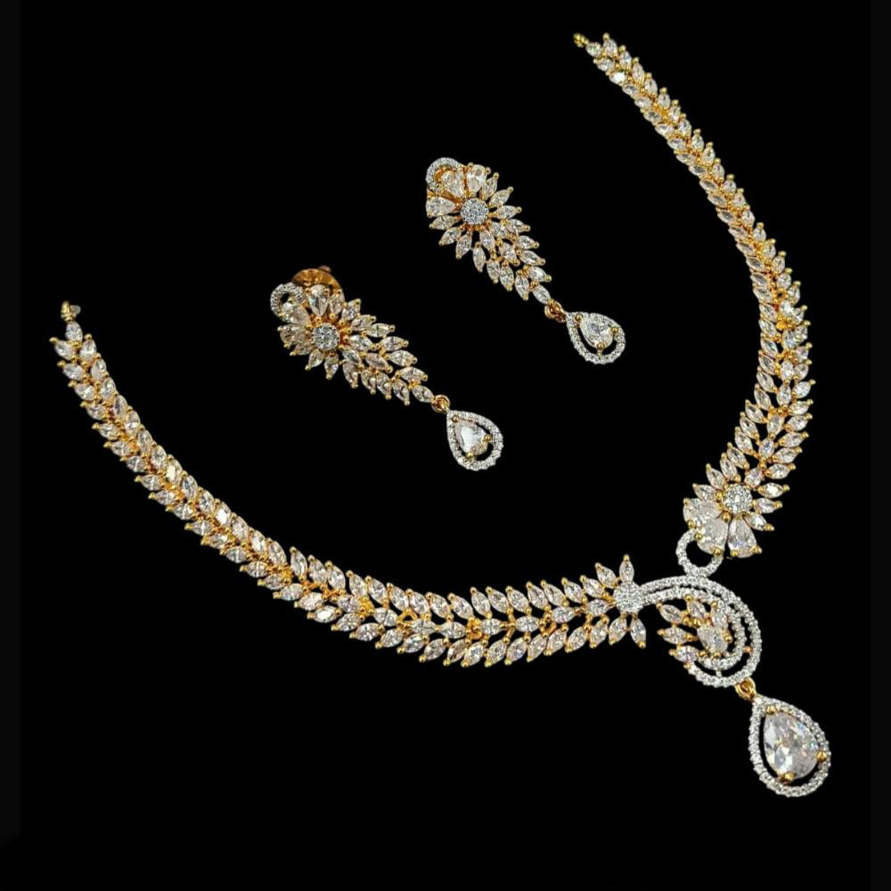 NAFJ Party Wear Gold Plated Embellished with American Diamonds Necklace Set