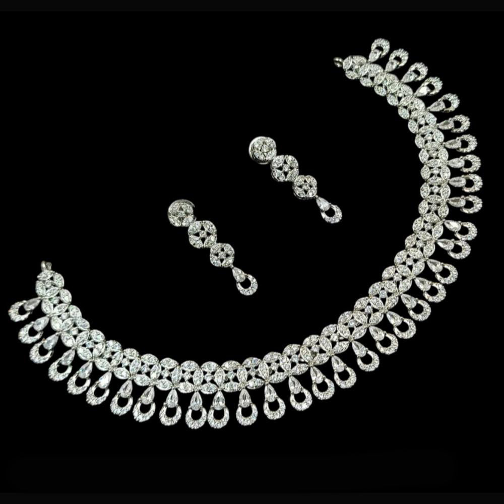 NAFJ Party Wear Silver Plated Embellished with American Diamonds Necklace Set