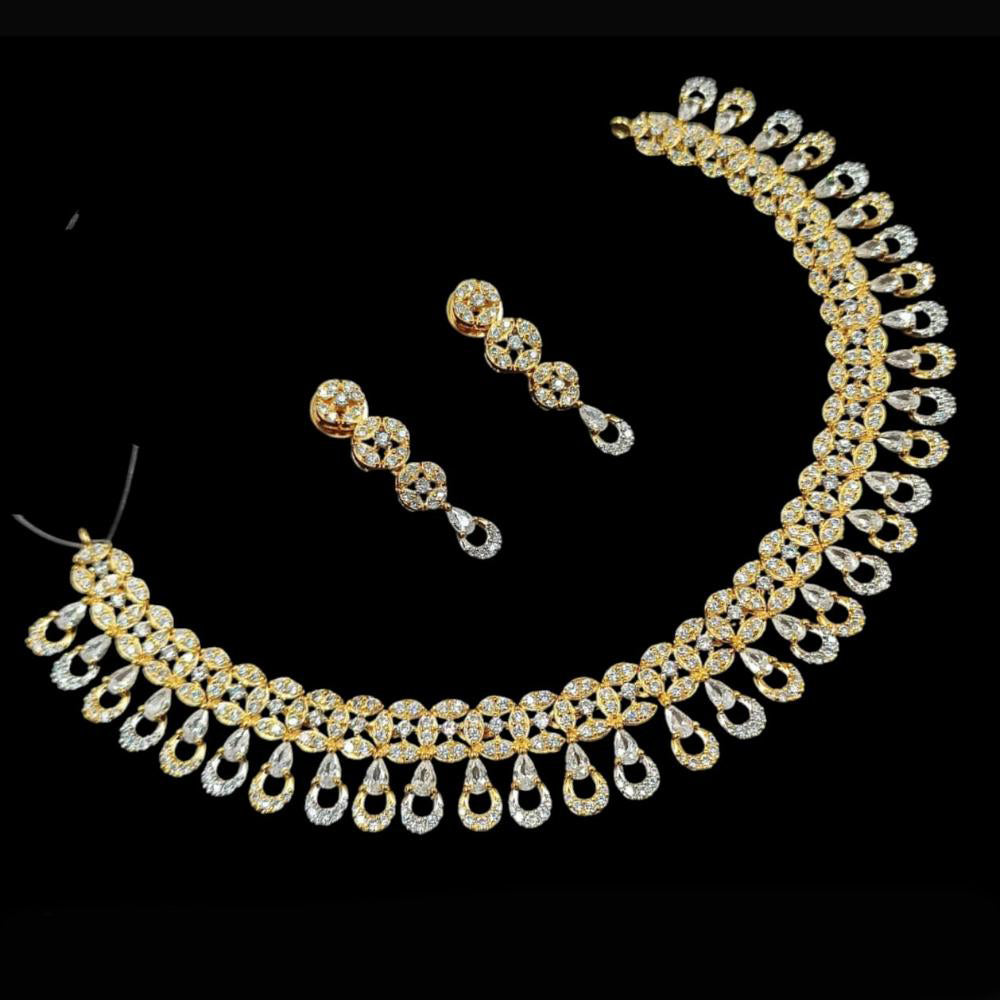 NAFJ Party Wear 2 Tone Plated Embellished with American Diamonds Necklace Set