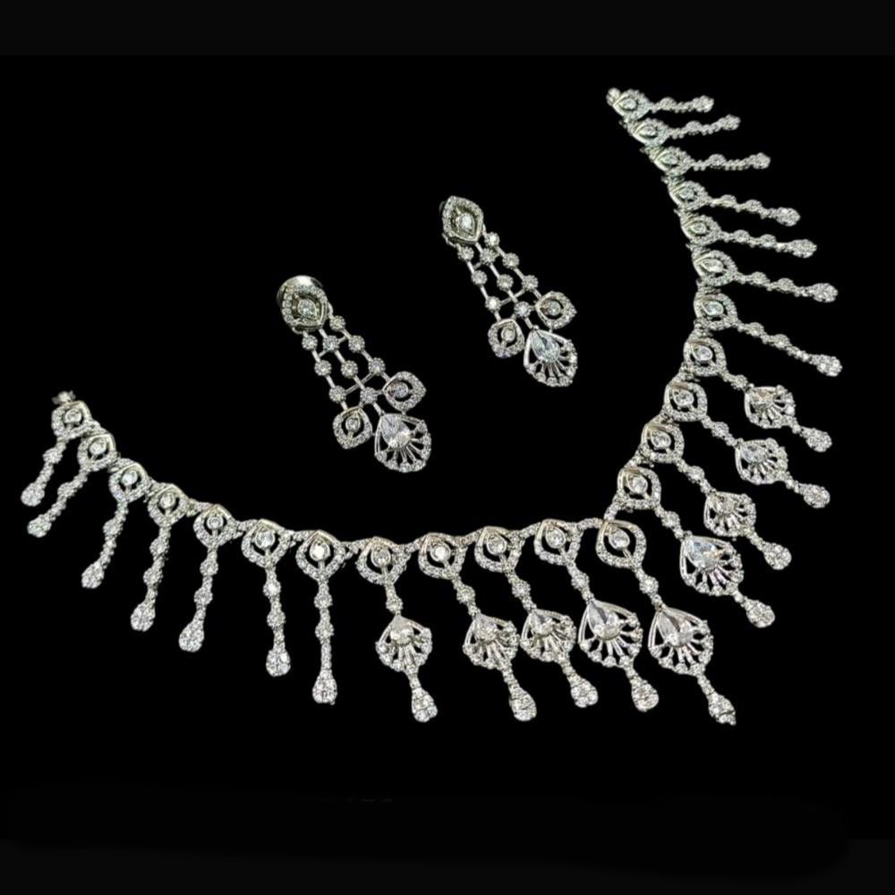 NAFJ Party Wear Silver Plated Embellished with American Diamonds Necklace Set
