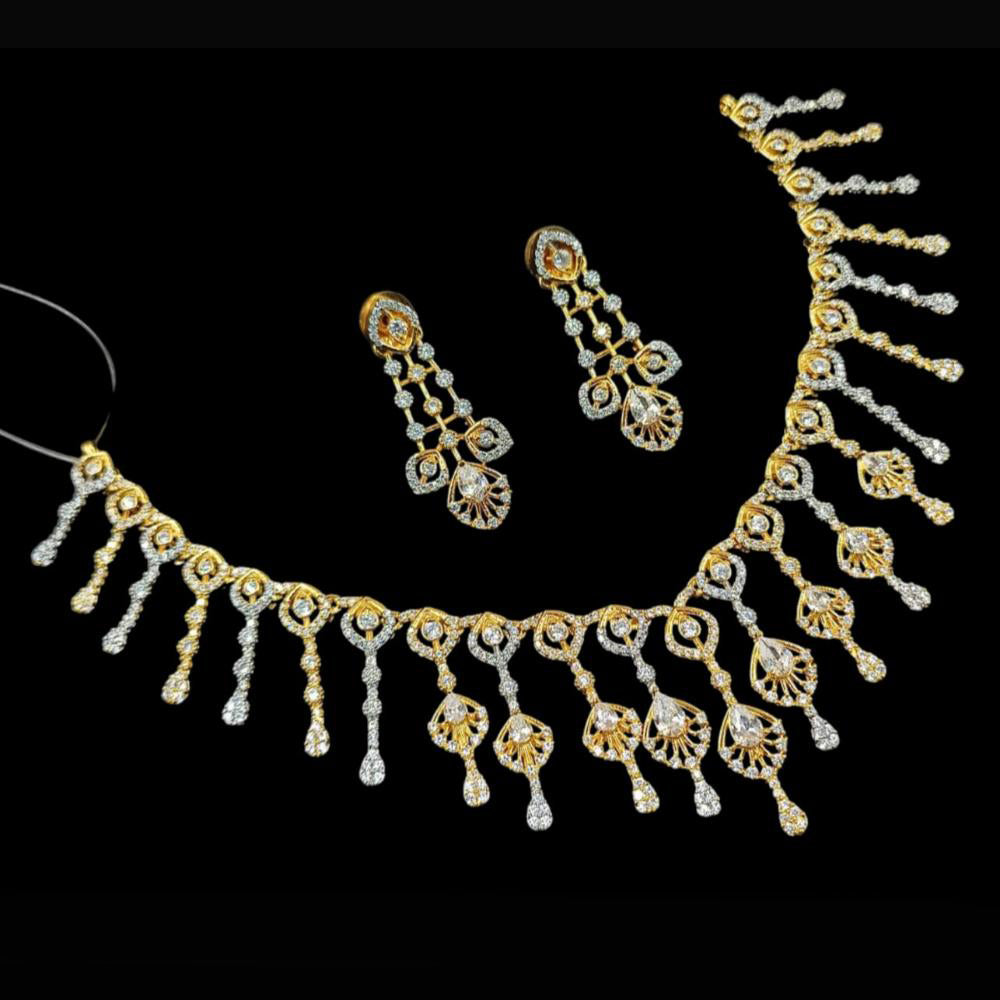 NAFJ Party Wear 2 Tone Plated Embellished with American Diamonds Necklace Set