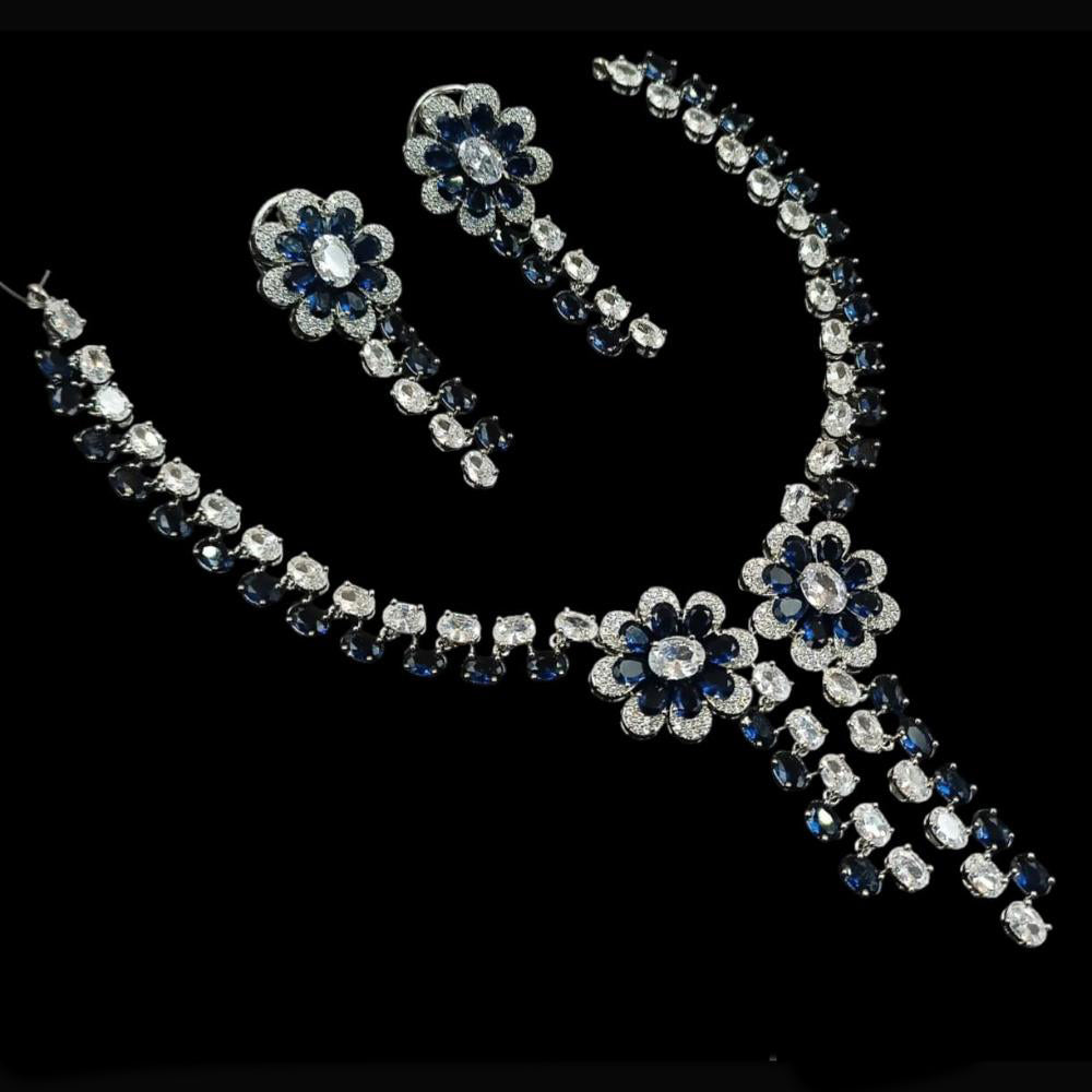 NAFJ Party Wear Silver Plated Embellished with American Diamonds Necklace Set