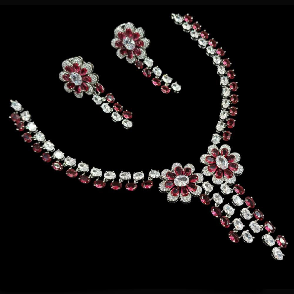 NAFJ Party Wear Silver Plated Embellished with American Diamonds Necklace Set