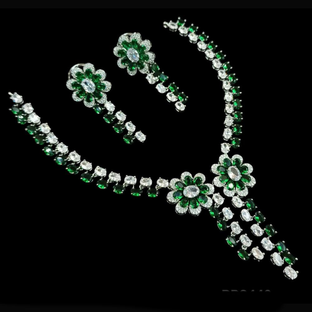 NAFJ Party Wear Silver Plated Embellished with American Diamonds Necklace Set