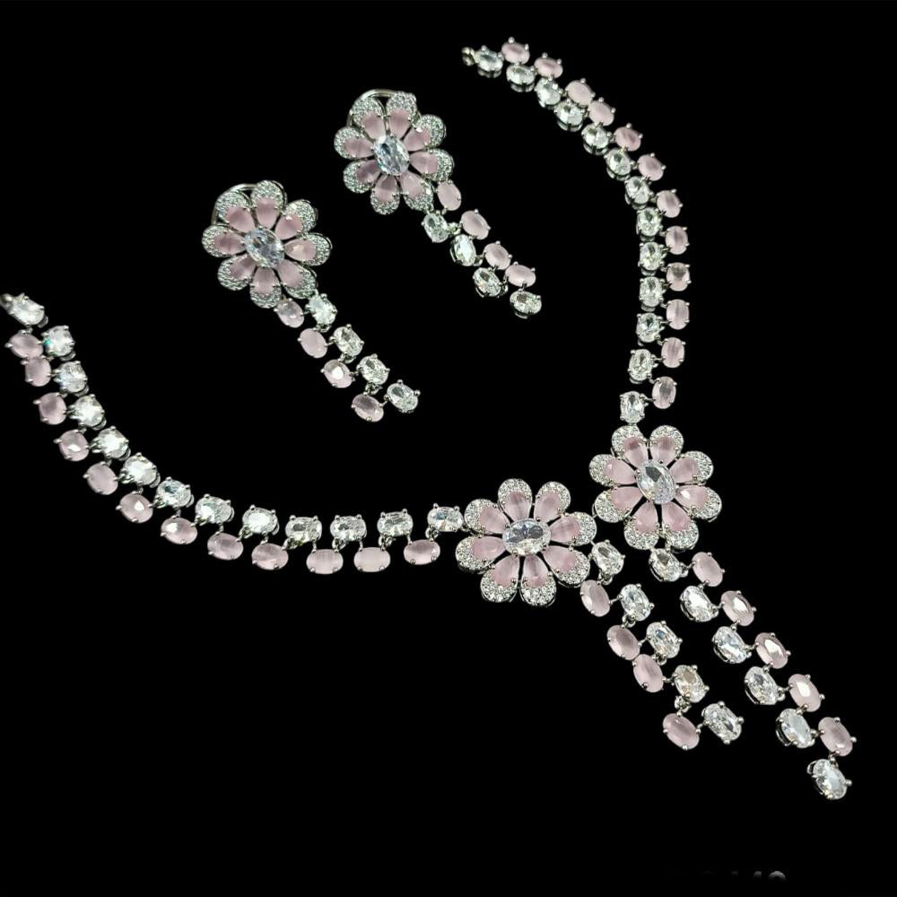 NAFJ Party Wear Silver Plated Embellished with American Diamonds Necklace Set