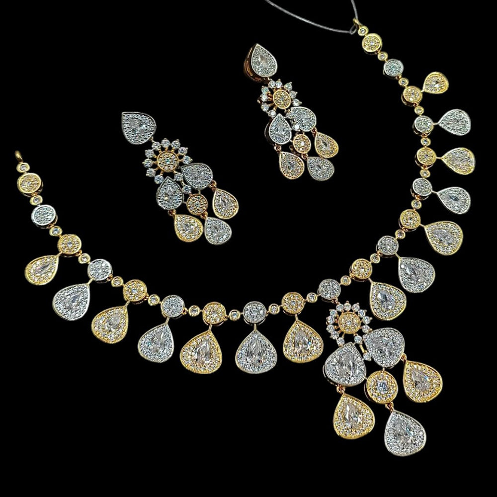NAFJ Glamorous 2 Tone Plated American Diamond Necklace Set