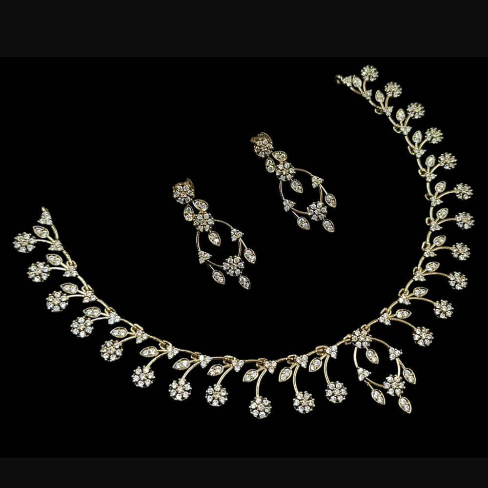 NAFJ Glamorous Gold Plated American Diamond Necklace Set