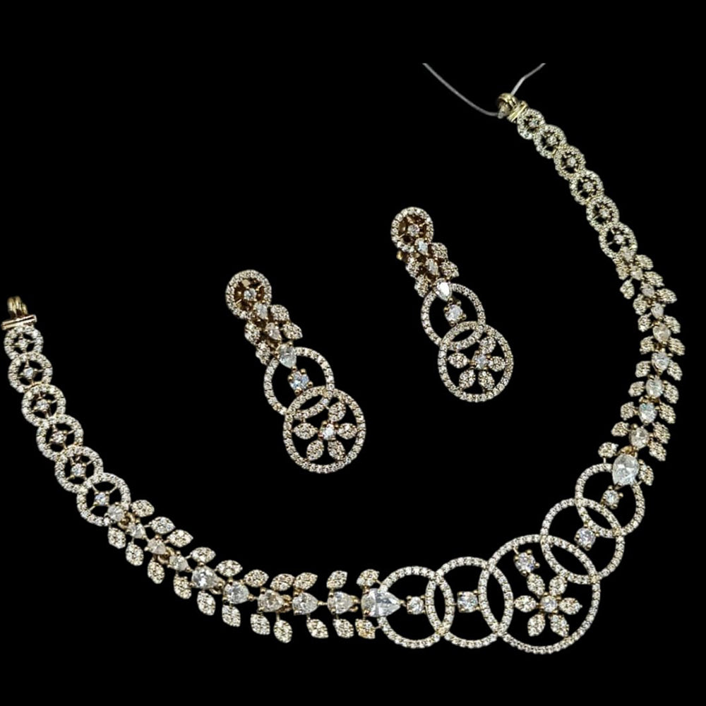 NAFJ Glamorous Gold Plated American Diamond Necklace Set