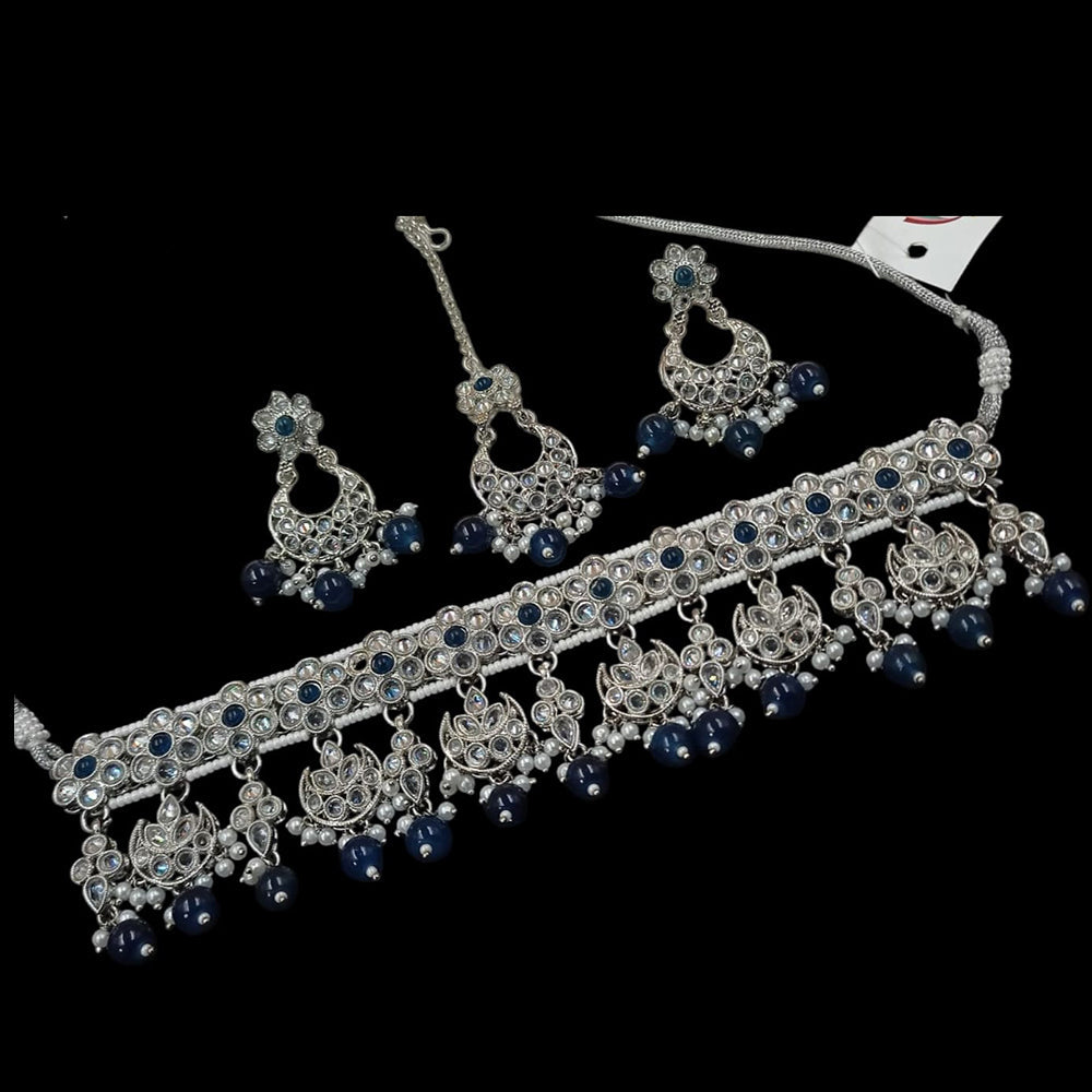 NAFJ Silver Plated Crystal & Pearl Graceful Charm for Every Occasion Choker Necklace Set